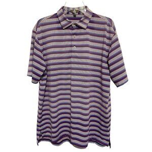 Peter Millar Summer Comfort Golf Polo Size Large Purple Stripe Sleeve Embroidery